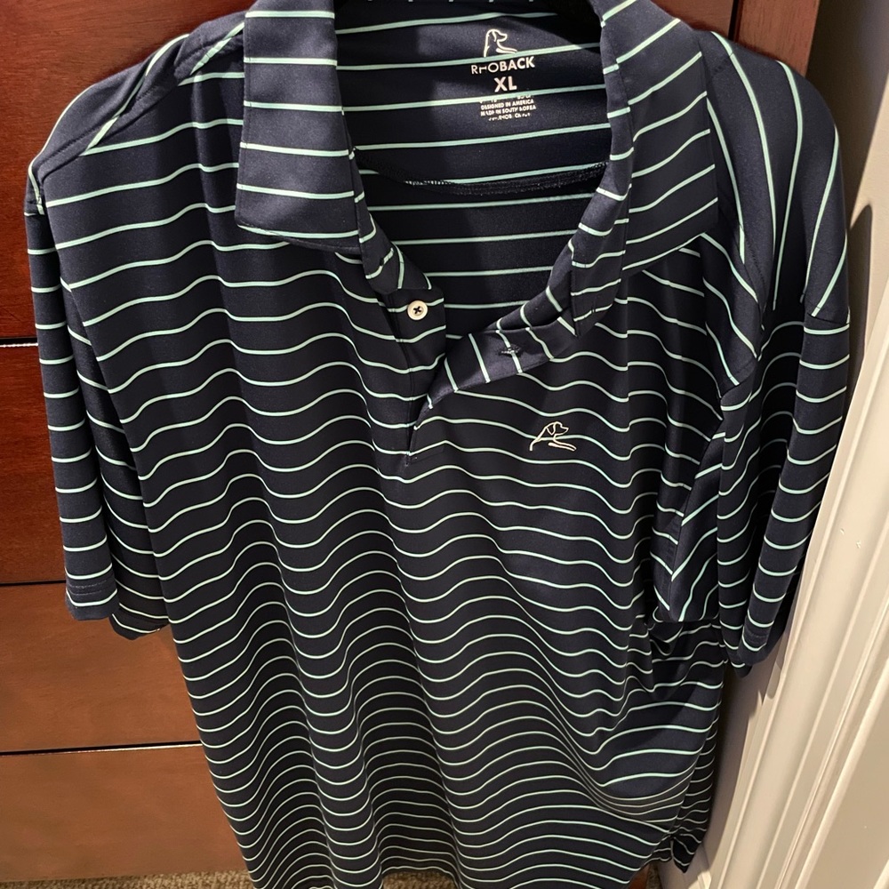 Rhoback Navy and Mint Green Striped Sport Polo Size XL